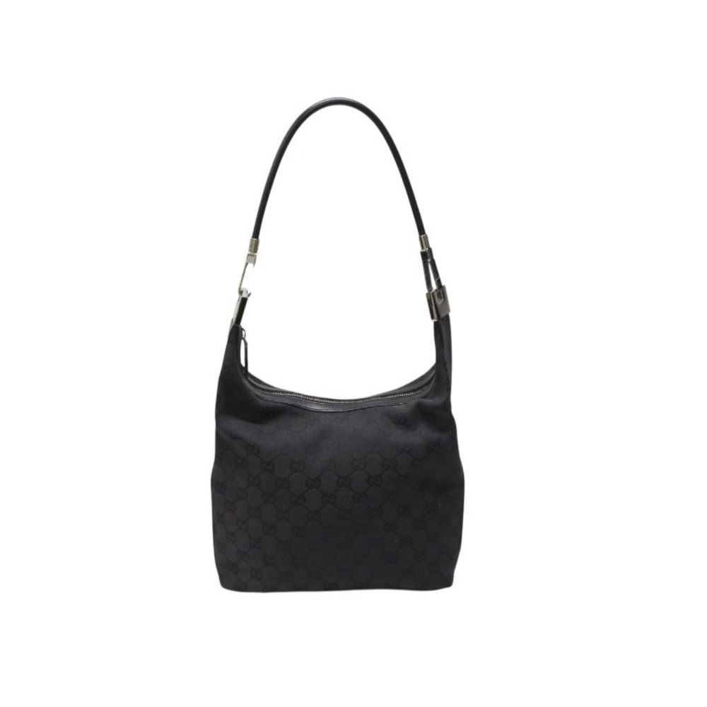 Gucci Canvas Hobo Bag Black Leather One Shoulder GG - Picture 2 of 9